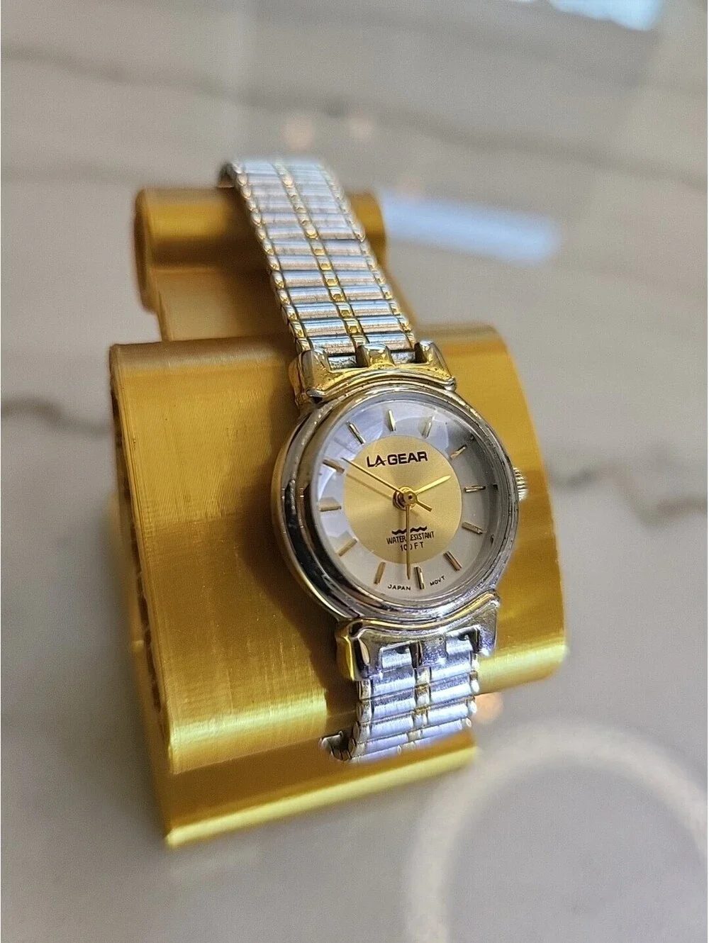Vtg LA Gear Womans Watch Stretch Band Two- Toned OSFA New Battery 23mm Works